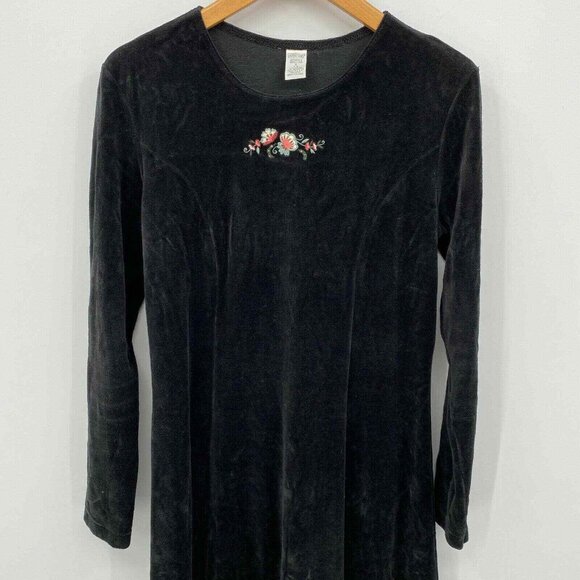 Lands End Dress Womens S 6-8 Black Velour Floral Embroidered Whimsigoth‎ VTG - Picture 4 of 7